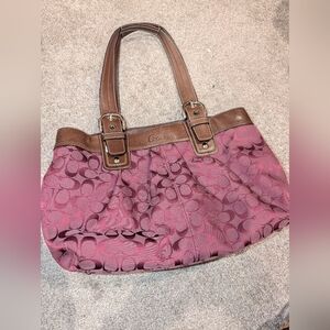 Coach Signature Shoulder Bag with Brown Leather Trim